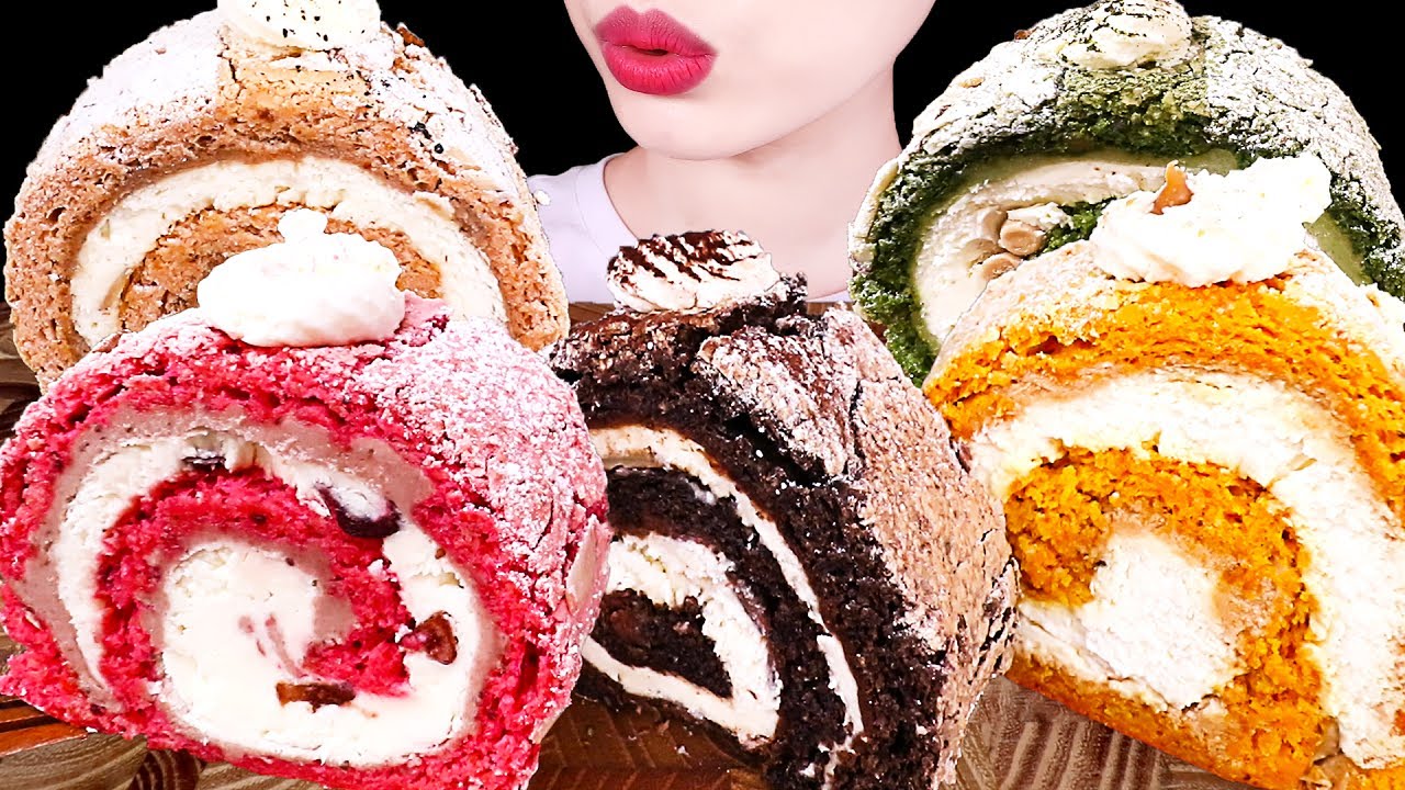 ASMR MUKBANG｜MACARON ROLL CAKES, MACAROLL 마카롱케이크 마카롤 EATING SOUNDS 디저트먹방