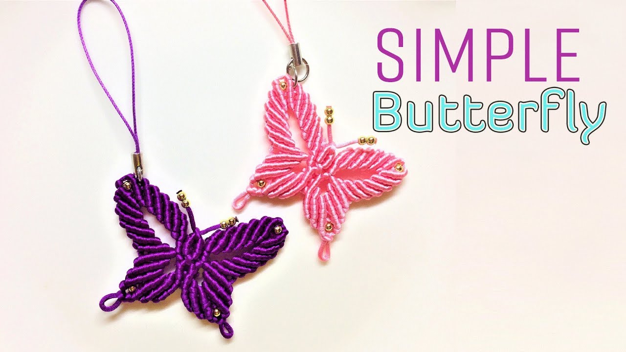 Macrame tutorial - how to make a Simple butterfly keychain - Hướng dẫn thắt dây móc khóa con bướm