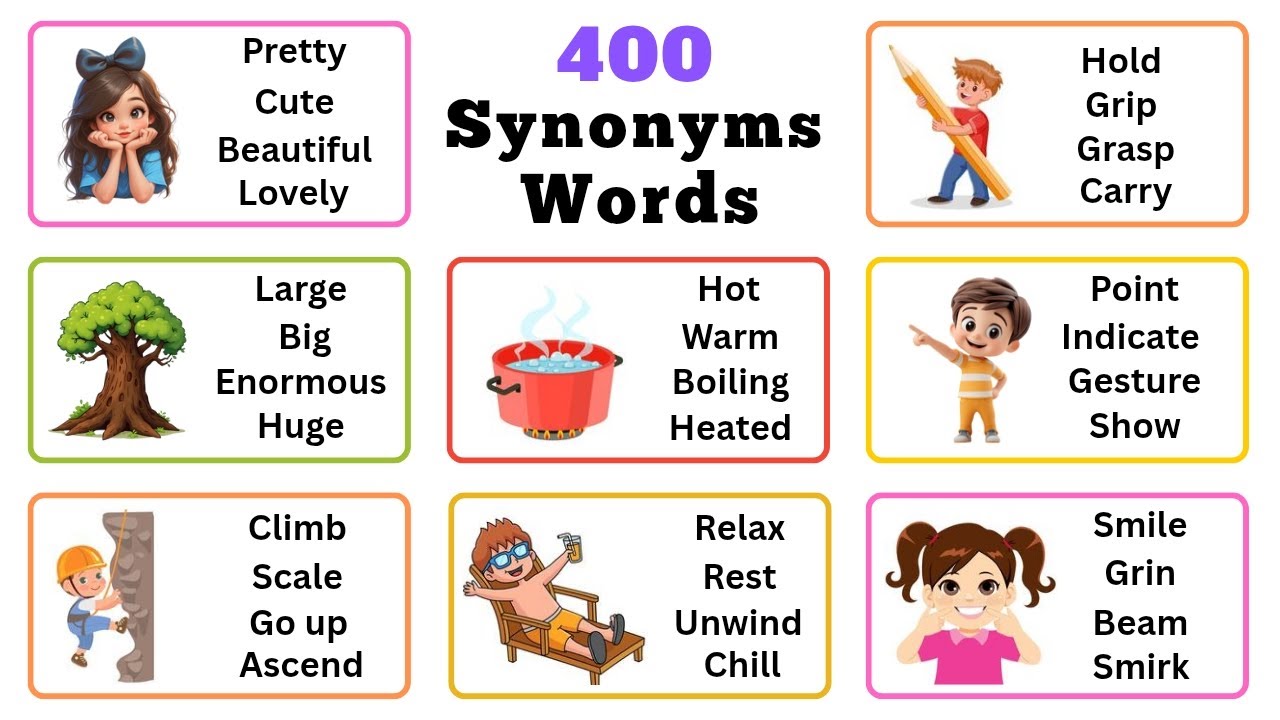400 Synonym Words Vocabulary with Pictures | English Synonym Vocabulary Practice Time