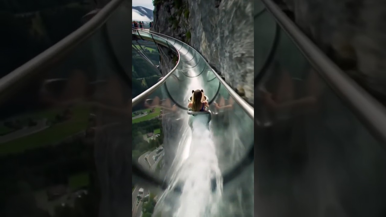 World's Craziest Glass Cliff Slide #shorts #glassslipper #glass #cliff  #extremeride #trevel #ride