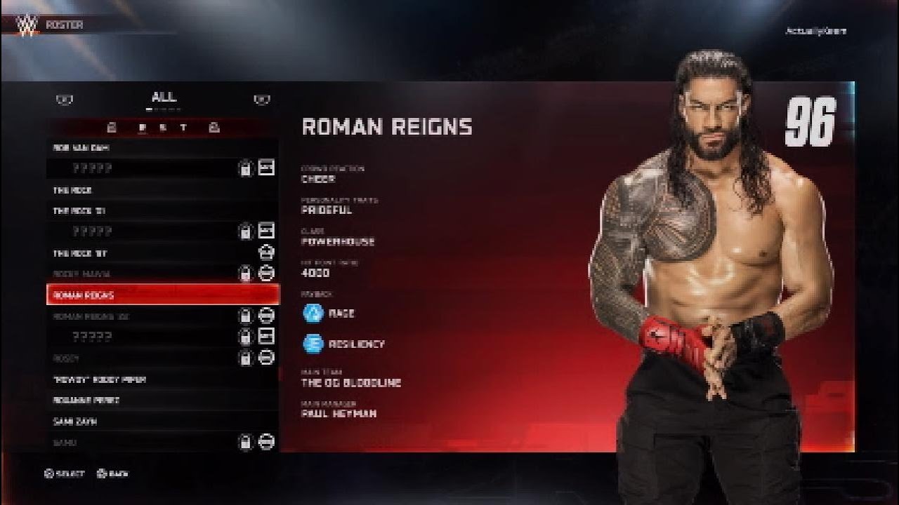 Набор приёмов и финишеров Романа Рейнса для WWE 2K25