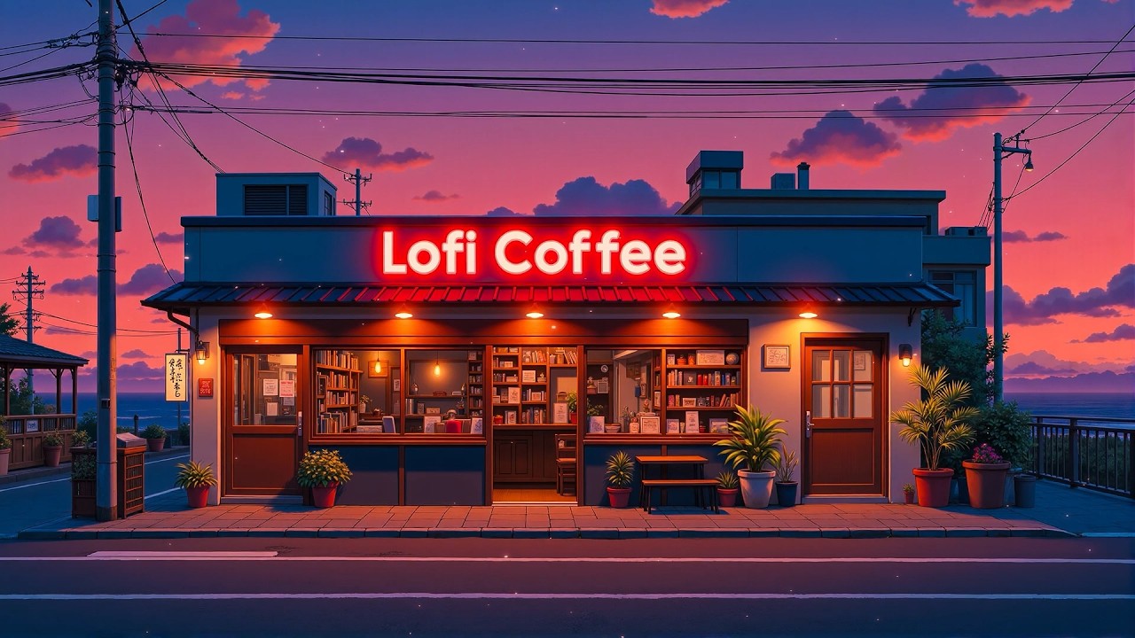 Lofi Coffee ☕ Cozy Sunset Coffee Shop Ambience for Study, Work & Sleep 🌇 Lofi Hip Hop ~ Lofi Chill.
