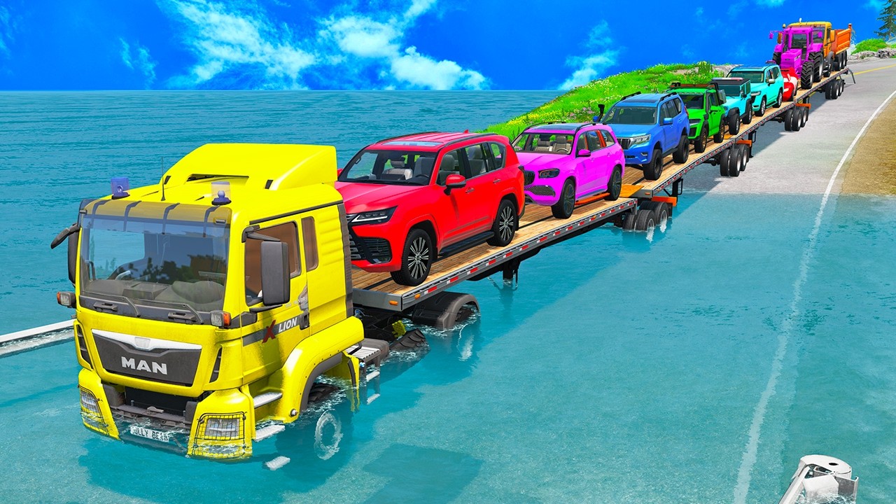 Flatbed Truck Mcqueen | Transportation with Truck - Pothole vs Car #606 - BeamNG.Drive