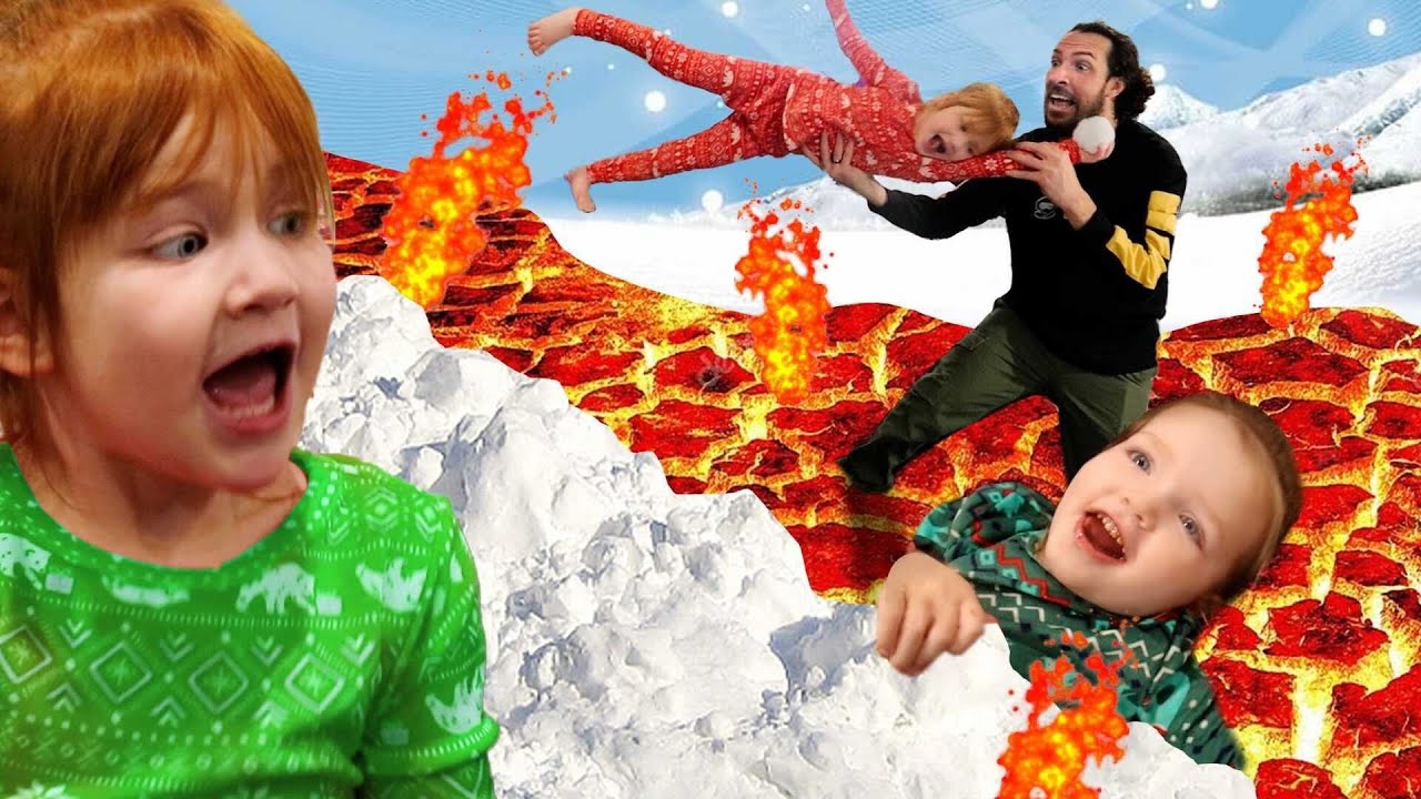 LAVA RESCUE MiSSiON!!  Adley helps family ESCAPE! Surprise Snowball floor is lava ball challenge