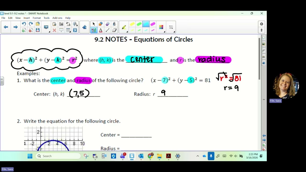 level geometry - 9.2 notes - circle quations