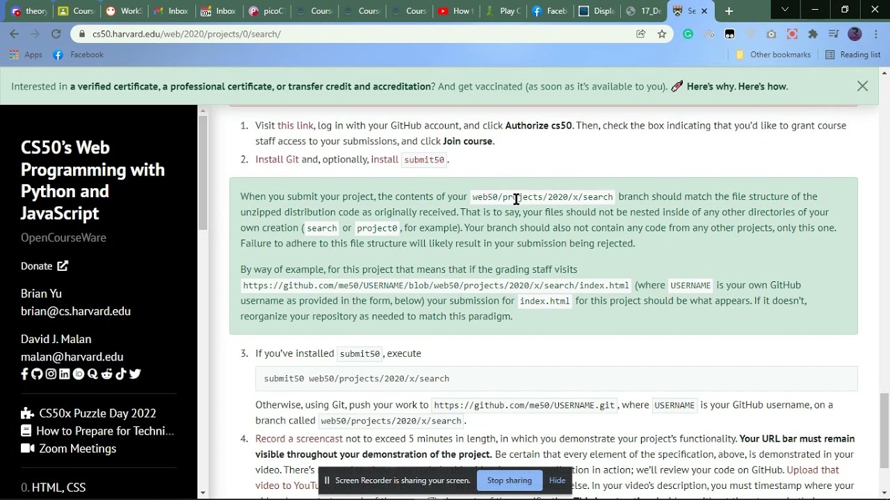 How to push CS50 problems in GitHub