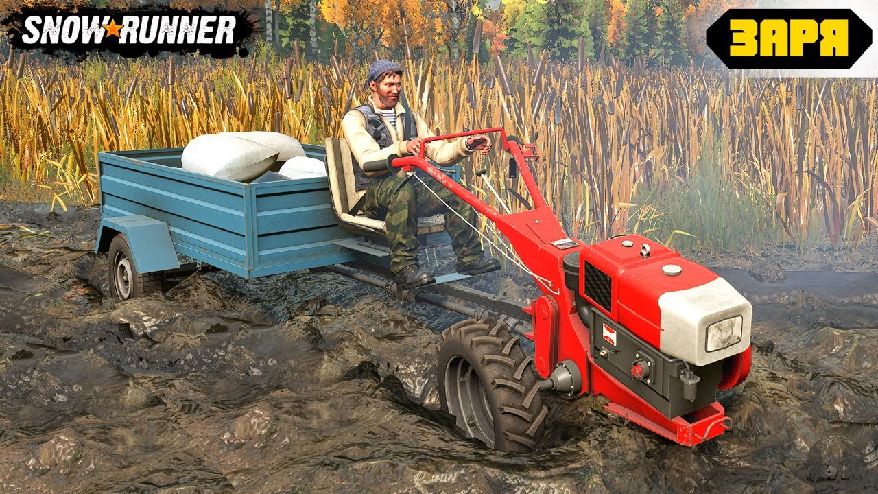 SnowRunner - ZARYA 151 Power Tiller Driving Through The Swamp