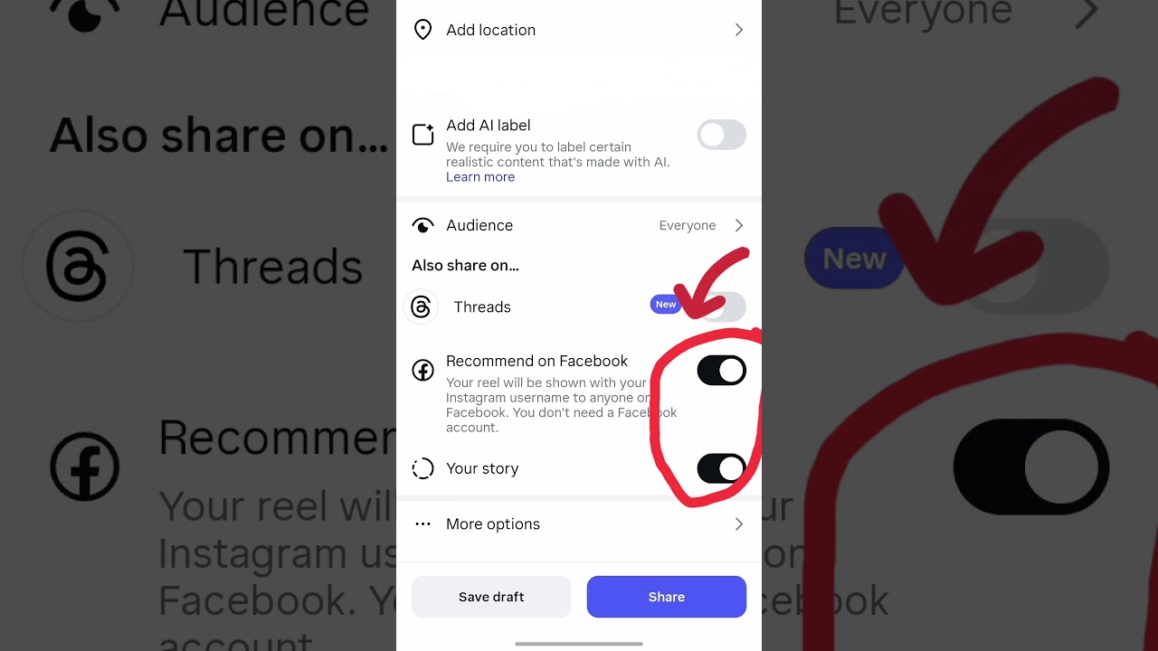 Insta setting for reach