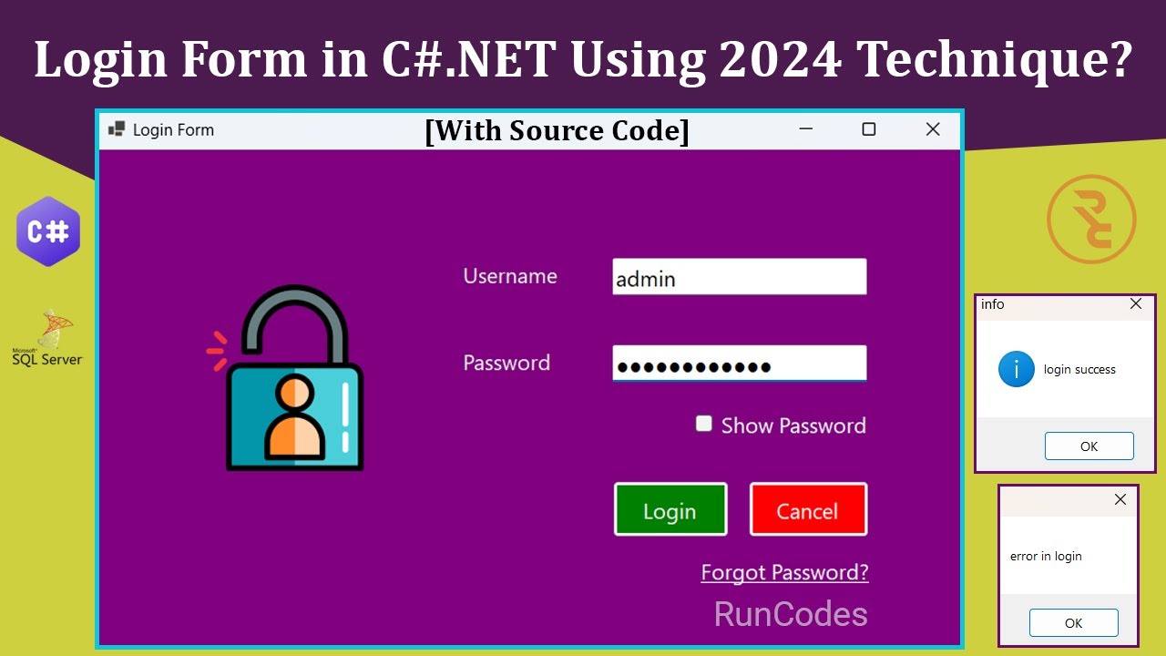 Как создать форму входа в C#.NET с использованием базы данных SQL Server и Visual Studio 2022? [И...