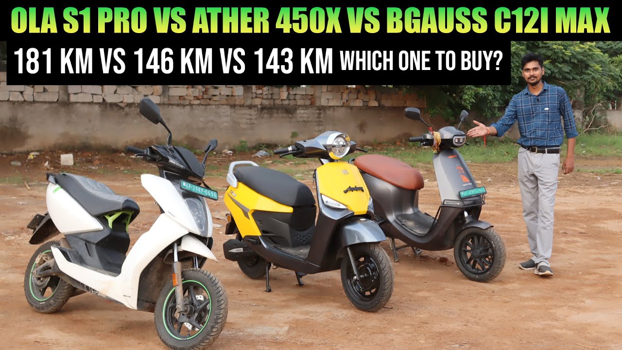 Ola S1 Pro vs Ather 450x vs Bgauss C12i max Electric scooter Comparison - EV Bro