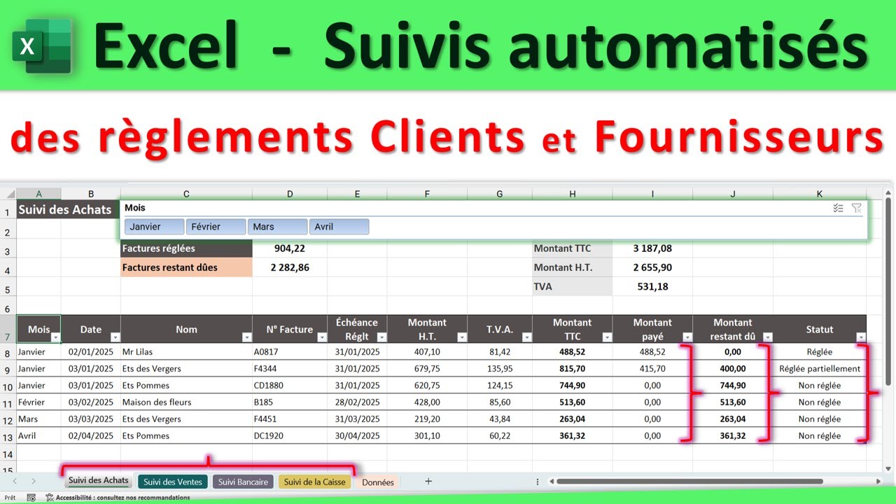 Excel Suivis automatisés des règlements clients et fournisseurs 👍