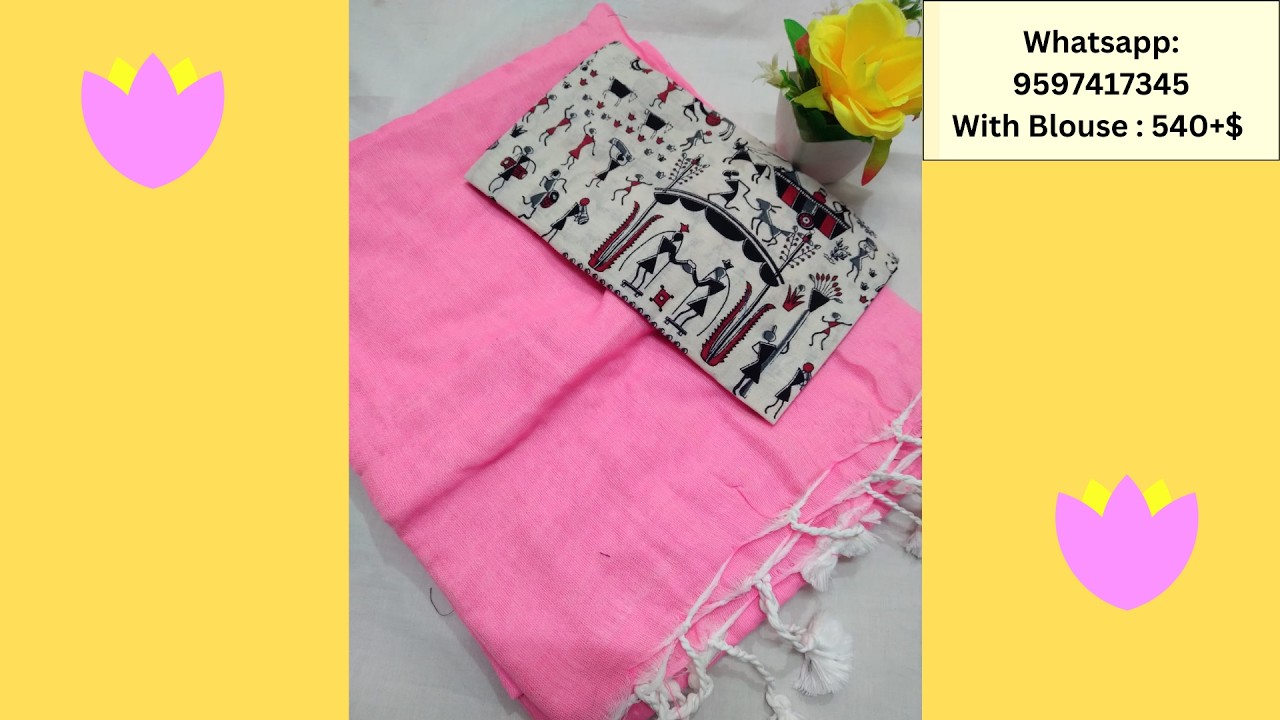 Plain Khadhi Cotton Saree with Kalamkari Blouse Video 26| Price: 540+Shipping|Whatsapp: 9597417345