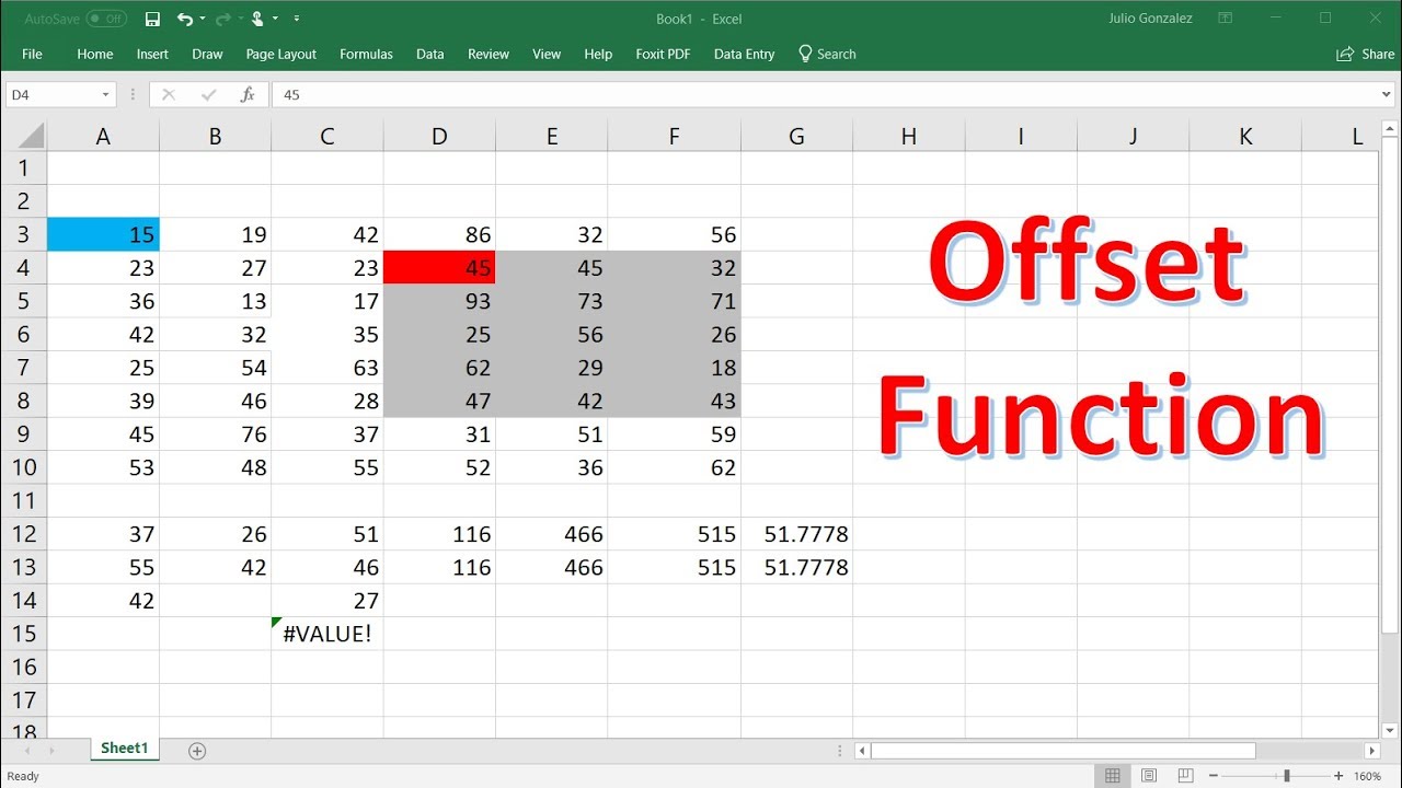 Offset Function With Sum & Average Formulas | Excel