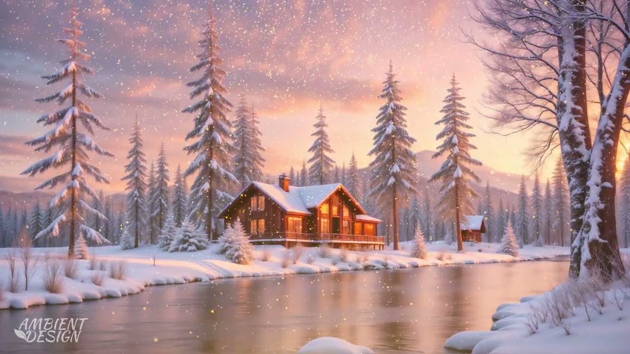 [Ambient Design] Cozy Winter Cabin 🏡 Gentle Snowfall & River Sounds for Deep Sleep