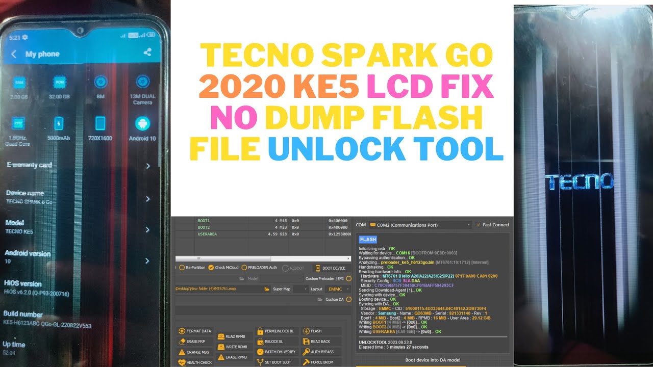 Tecno Spark Go 2020 KE5 lcd fix no dump flash file unlock tool