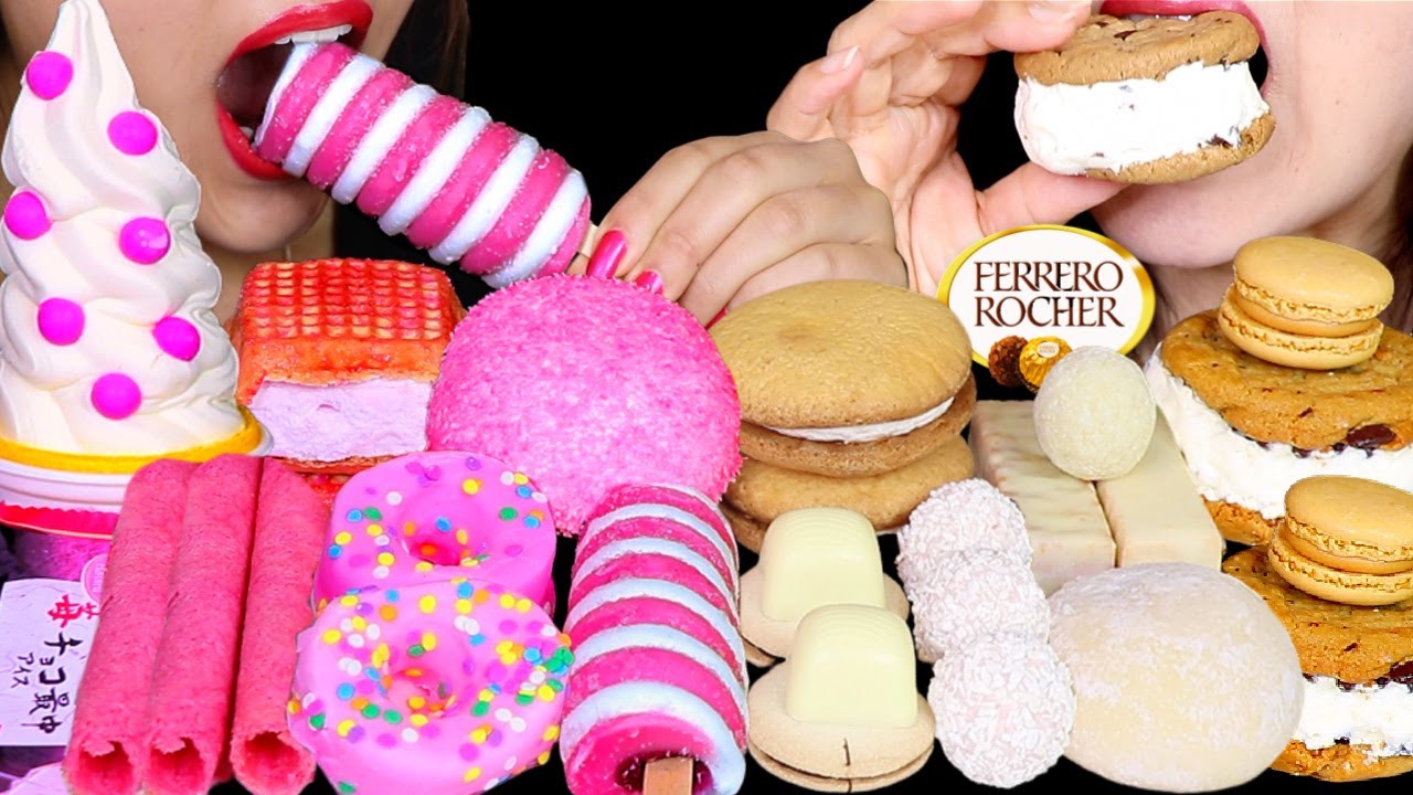 ASMR STRAWBERRY TWIST ICE CREAM, MARSHMALLOW SPRINKLE DONUT, HOSTESS SNOBALL, CARAMEL CREAM MOCHI 먹방