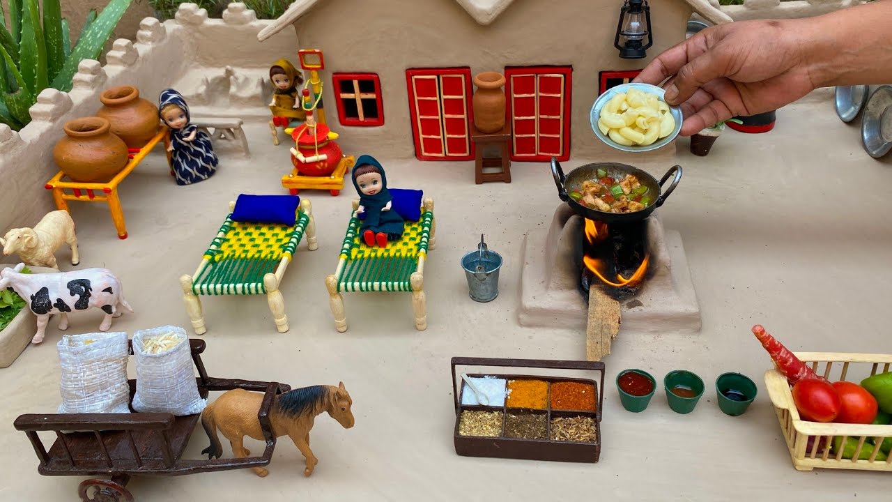Delicious Mini Macaroni Pasta Recipe | Tiny Cooking in Clay House | pak Miniature village