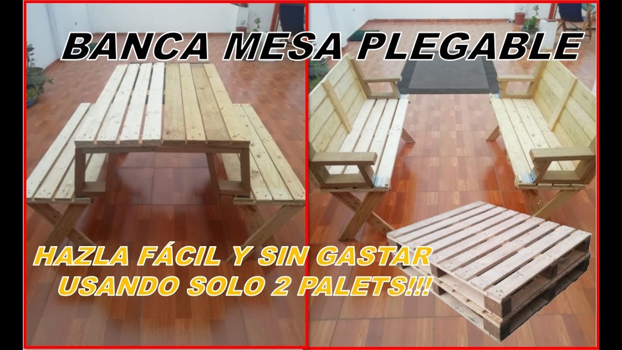Mesa banca plegable hecha de 2 Palets Paso a paso Folding bench turns into a Table from 2 pallets