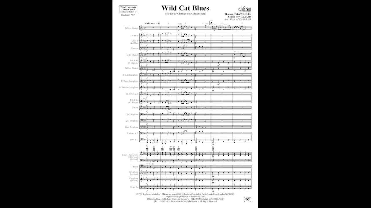 Wild Cat Blues, solo for Clarinet and Wind Band, C  Williams, arr  Fernand Tinturier