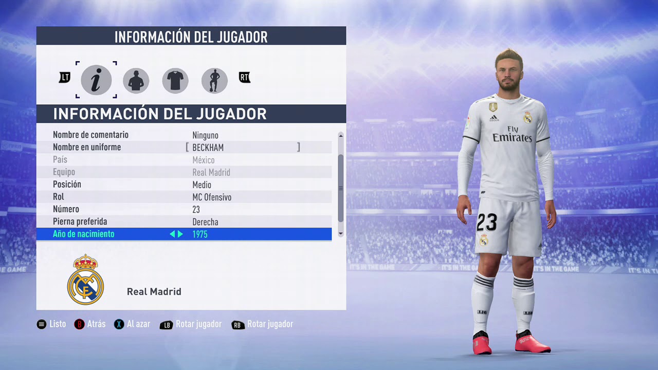 Como crear a David Beckham//Fifa 19 (creando a Los Galacticos)