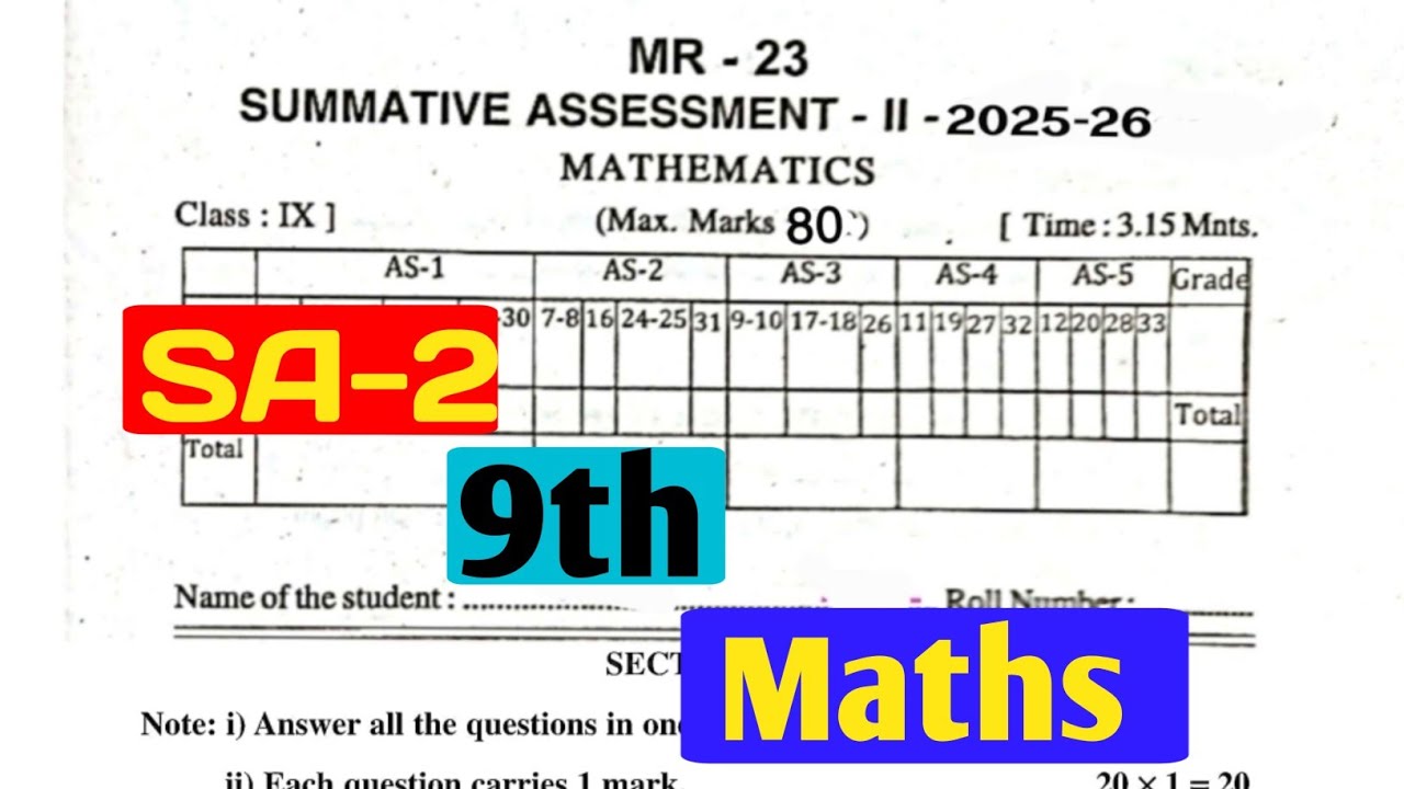 9th Class Maths SA-2 Question Paper 2025-26|Maths important questions for SA-2|Maths real paper