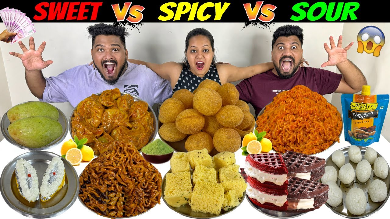 Sweet, Spicy🔥and Sour Food Eating Challenge😱Korean Noodles,momos,Golgappa,Rasgulla,Mango Challenge