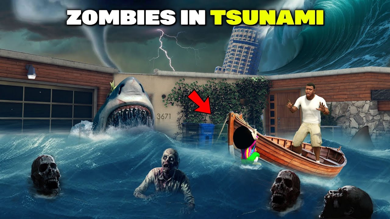 Franklin Surviving Tsunami and Got Stuck in Zombie Island in GTA 5