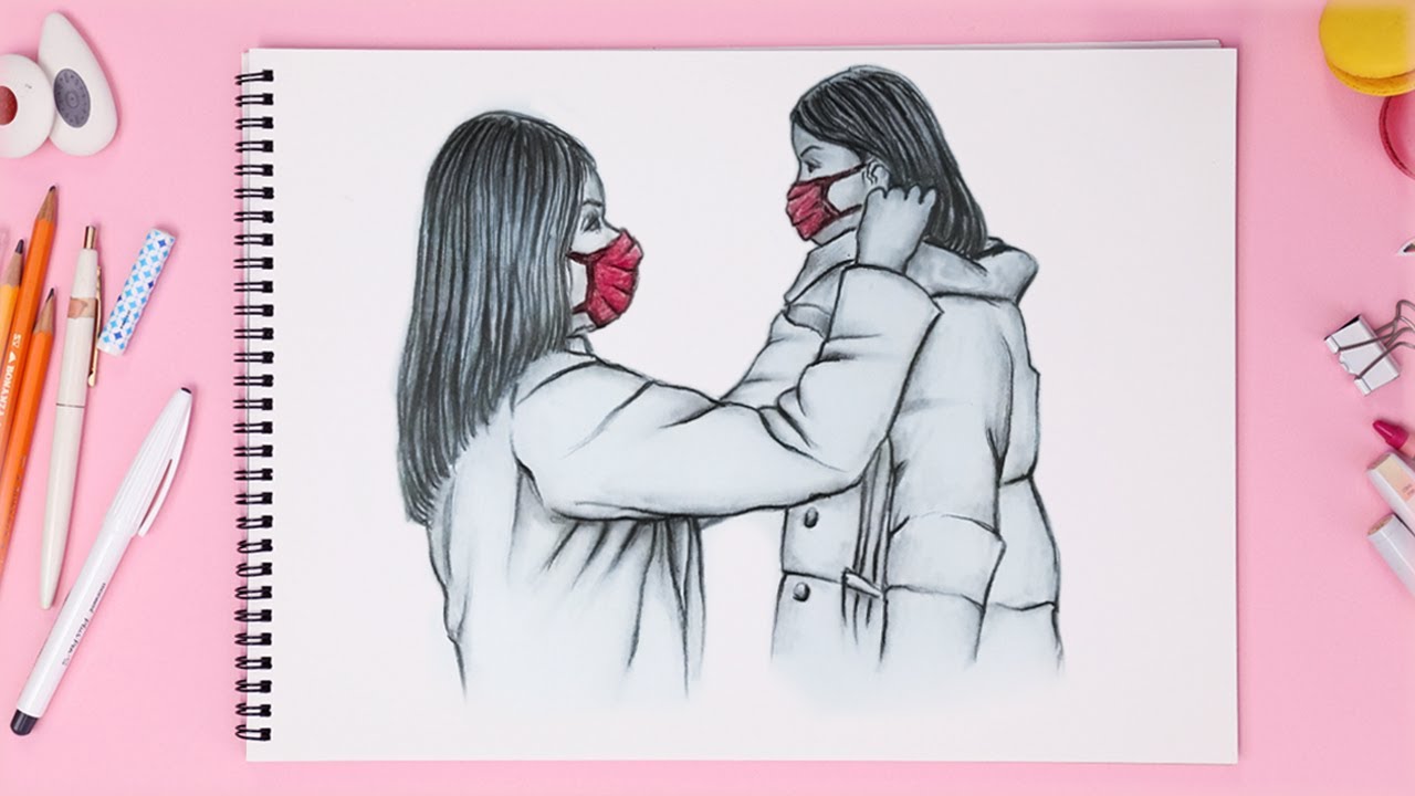 How to draw Mother and child for mother's day | Sketch for beginners | Anneler günü çizim | يوم الأم