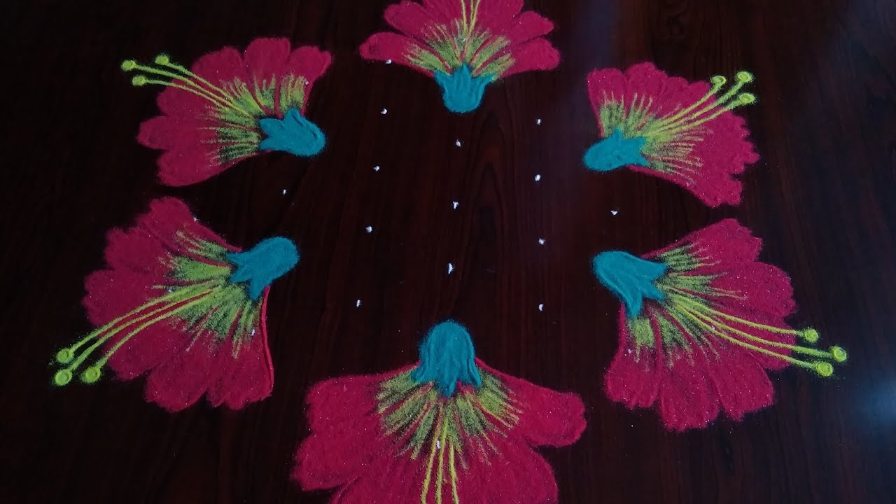 Creative// and simple easy hibiscus🌺 rangoli only {7×4} dots ..
