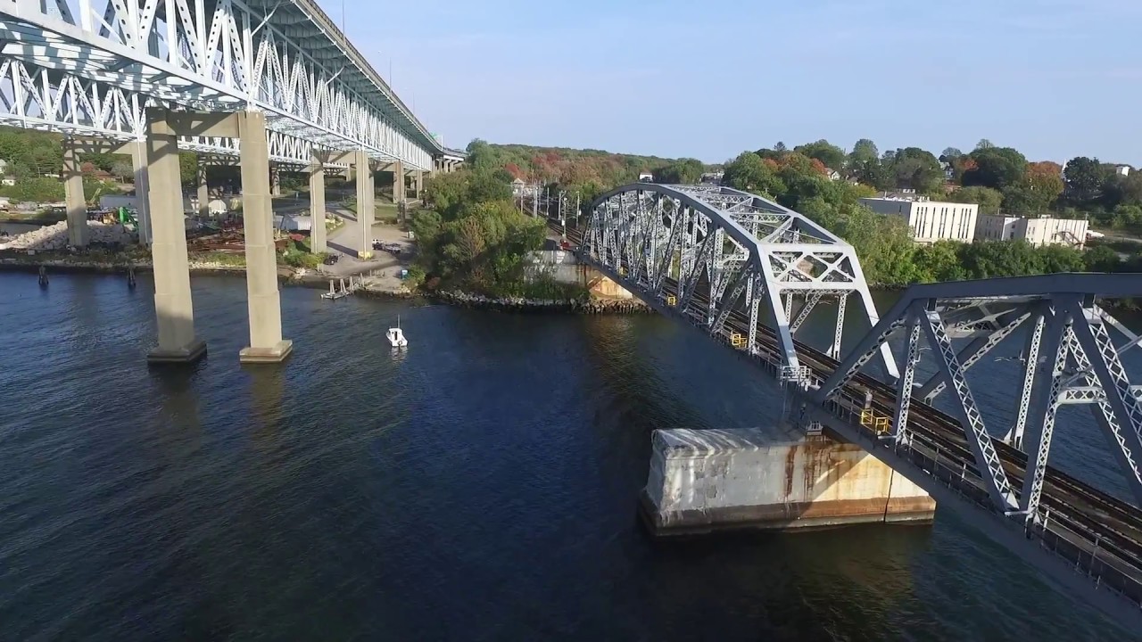 Thames River and the Gold Star Bridge: A Drone Tour
