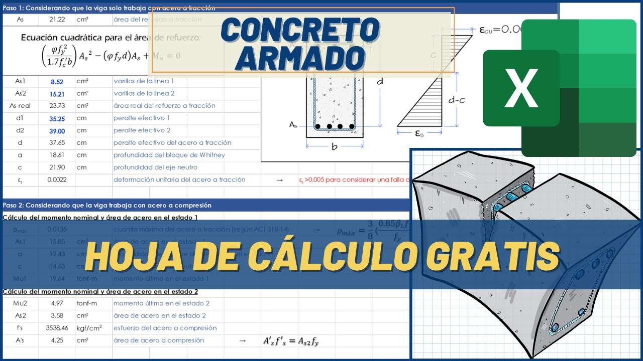 CONCRETO ARMADO | HOJA DE CÁLCULO | DISEÑO DE VIGAS CON ACERO A COMPRESIÓN