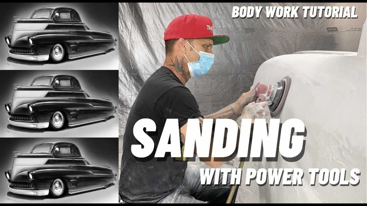 SANDING BODY FILLER WITH POWER TOOLS: 1949 MERCURY CABOVER