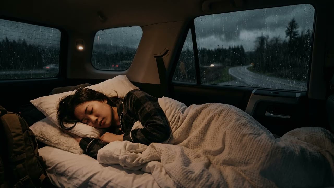 Soothing Rain On Car Windows While Sitting Comfortably Inside A Quiet Parked Car