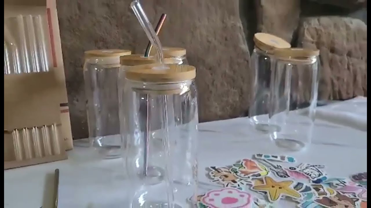 Beer Can Glass Cups with Bamboo Lids and Glass Straw 6pcs Set Review, oh yes, very nice
