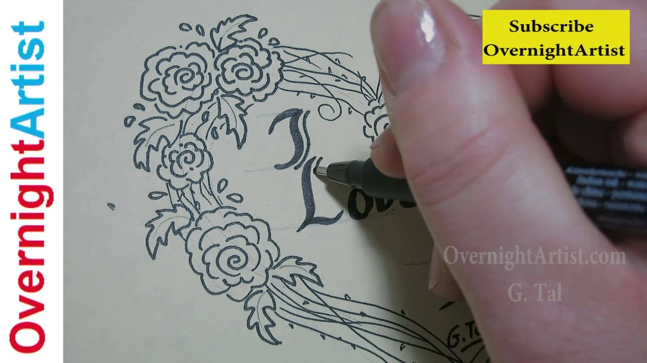 Valentines Day ! Easy & Fast - How To Draw I Love You in a Heart
