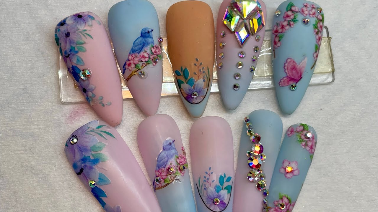 Cute spring nail design using stickers