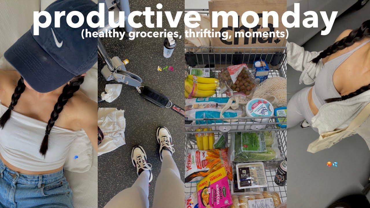 PRODUCTIVE MONDAY: healthy mindset + grocery haul + amazon finds + thrift with me! 🧢