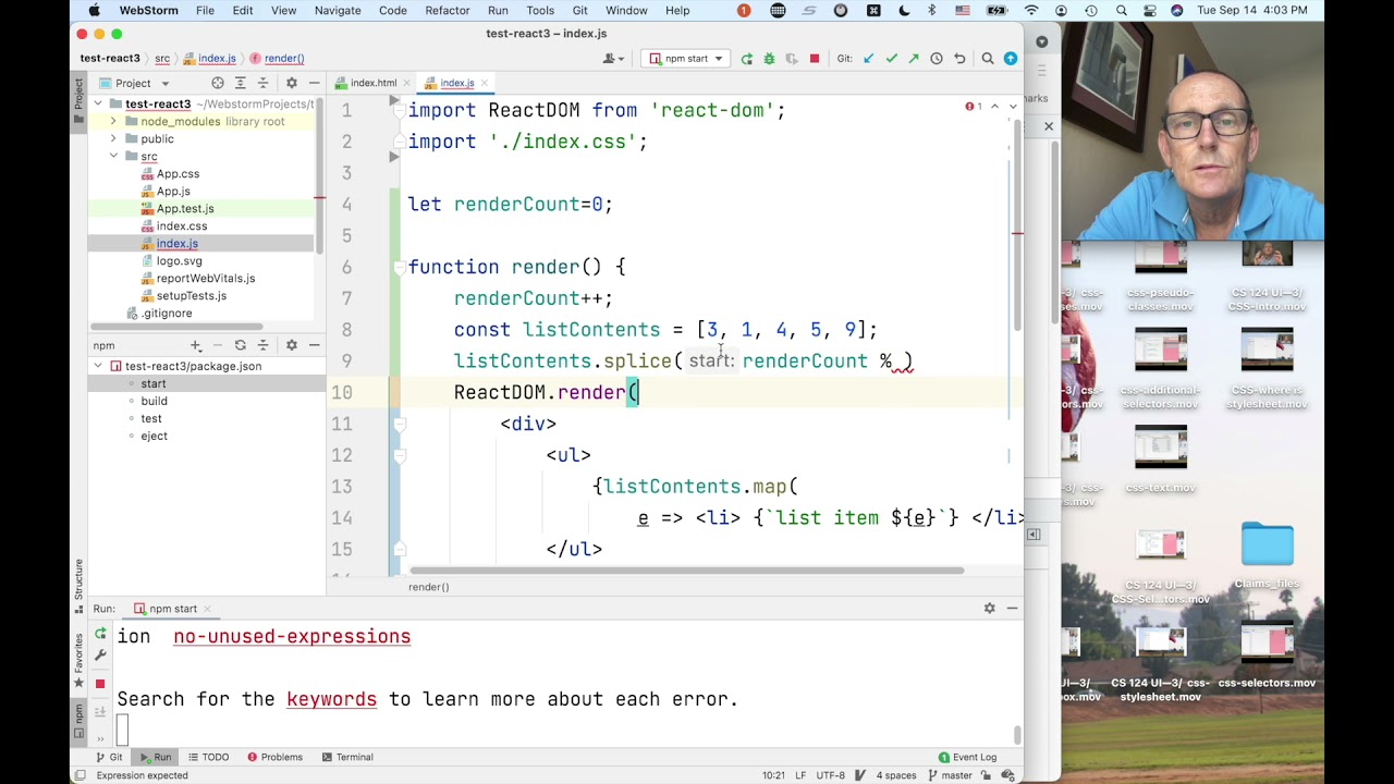 CS 124 UI&mdash;6:  React: Rendering Dynamic List