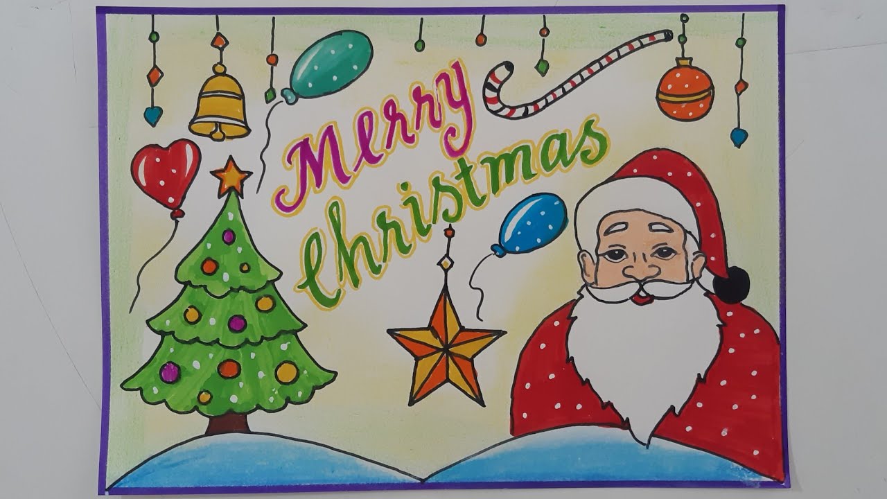Merry Christmas Drawing//Merry Christmas Poster Drawing//Santa Claus Drawing//Christmas Tree Drawing