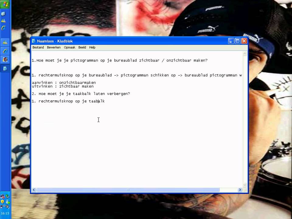 Pictogrammen (on)zichtbaar + Taabalk verbergen.