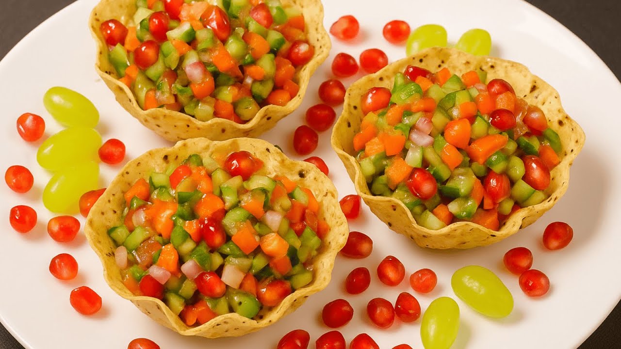 Papad Katori Chaat Recipe | No Fry, 5 Min. Quick Evening Snack | Healthy Veggie Masala Papad