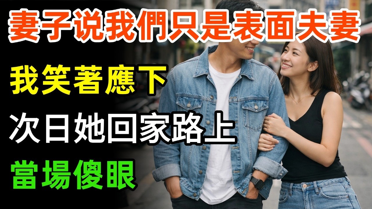 新婚夜，妻子坦言我们只是表面夫妻，此后每夜都要去情人家，我笑着应下。次日她回家路上，撞见一个女人挽着我的手，当场傻眼! #情感#故事分享