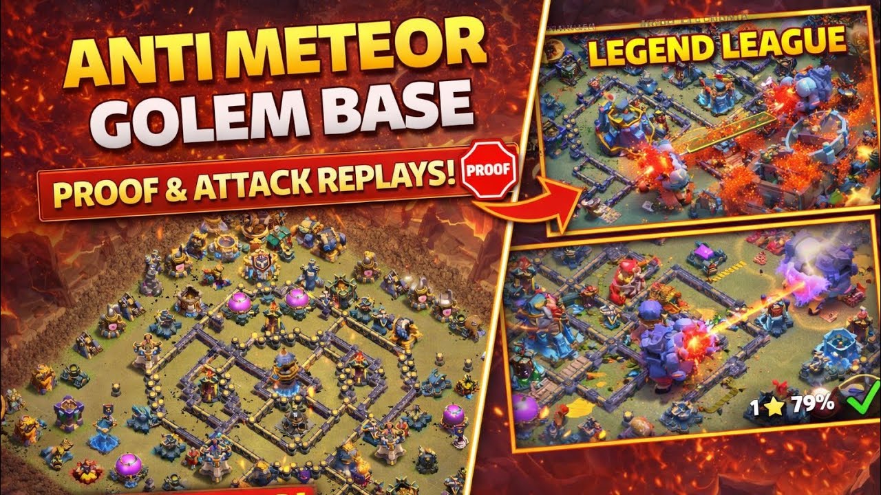 Anti Meteor Golem TH18 Base 😈 | Legend League Proof & Replays 