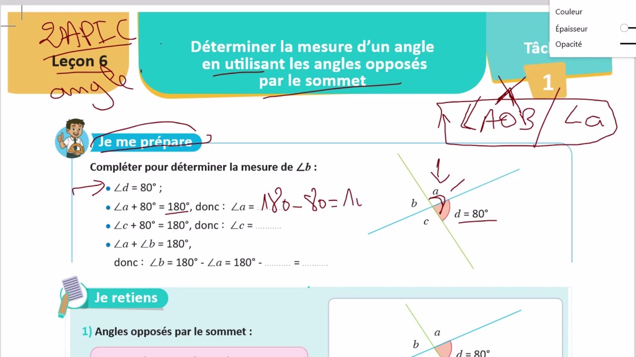 2apic-objectif : determiner la mesure d'un angle en utilisant les angles opposes par le sommet