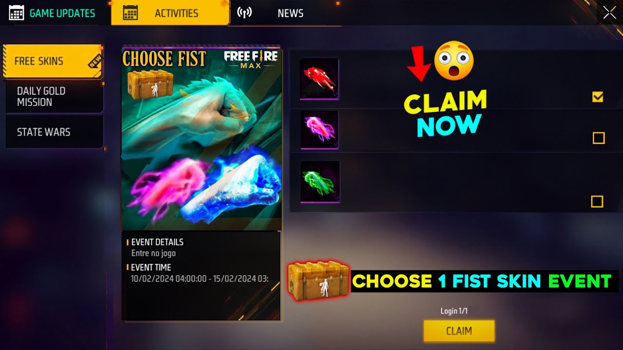 CLAIM BOX CHOOSE 1 FIST SKIN EVENT | FREE FIST SKIN IN FREE FIRE