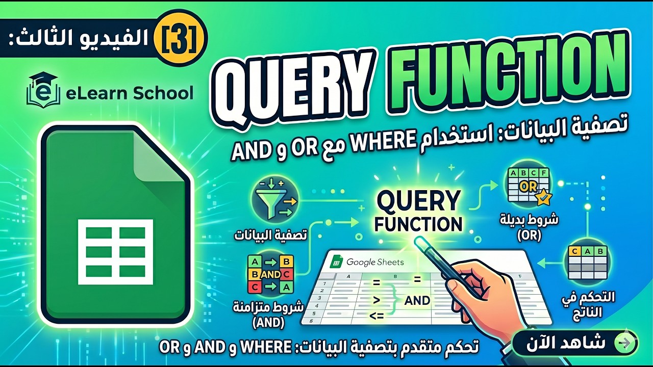 Google Sheets Query (3)  لتصفية البيانات بدقة وتحقيق الشروط WHERE  صيغة