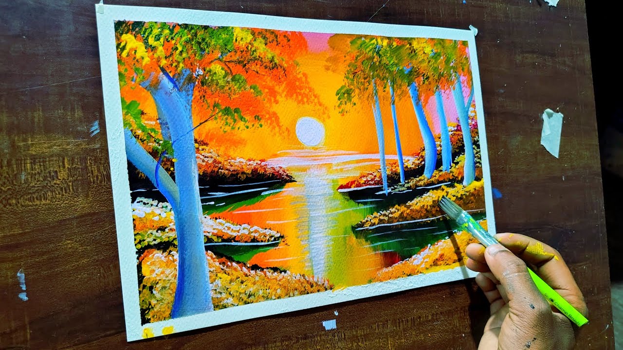 एक्रेलिक कलर लैंडस्केप पेंटिंग || Acrylic Color Landscape Painting 🎨