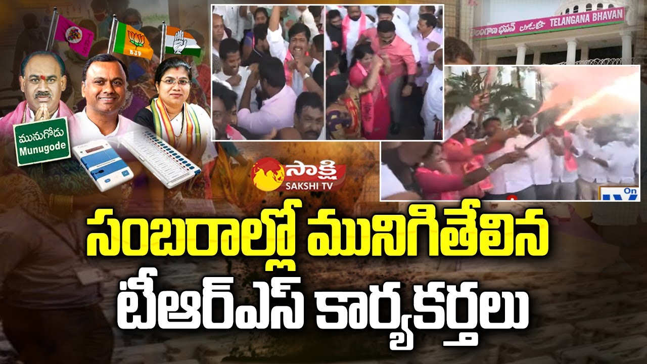 TRS Activists Celebrations at Telangana Bhavan | Munugode Election Result | Sakshi TV