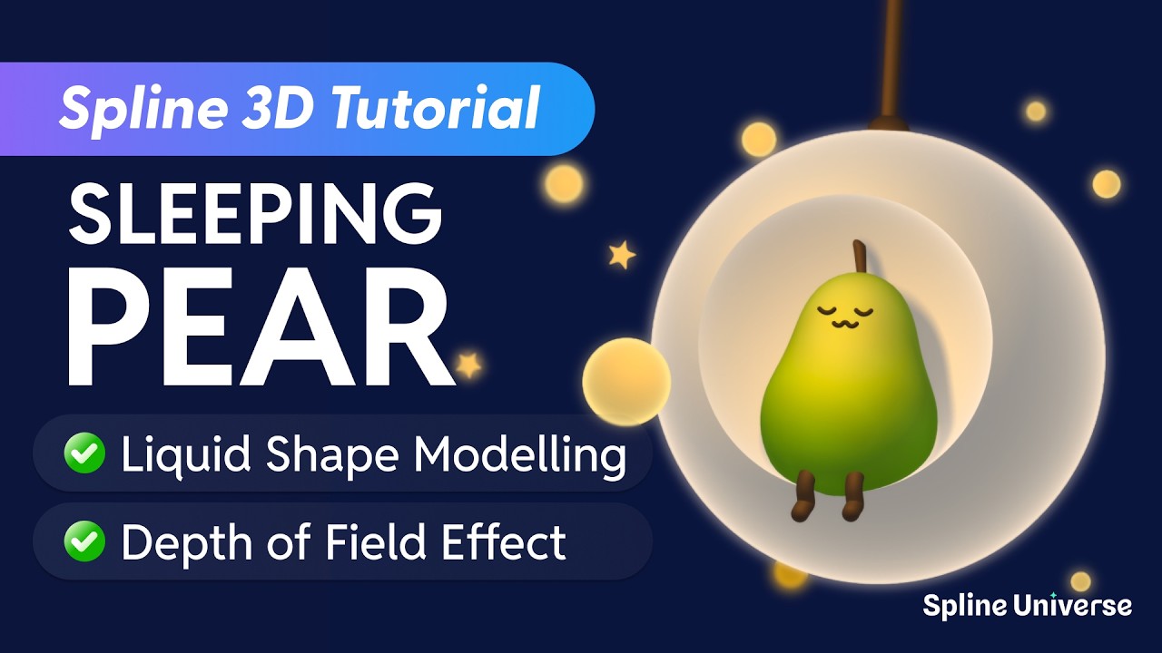 Spline 3D Tutorial: Sleeping Pear🍐Shape Blend, Timeline & State Animation with DoF Effects