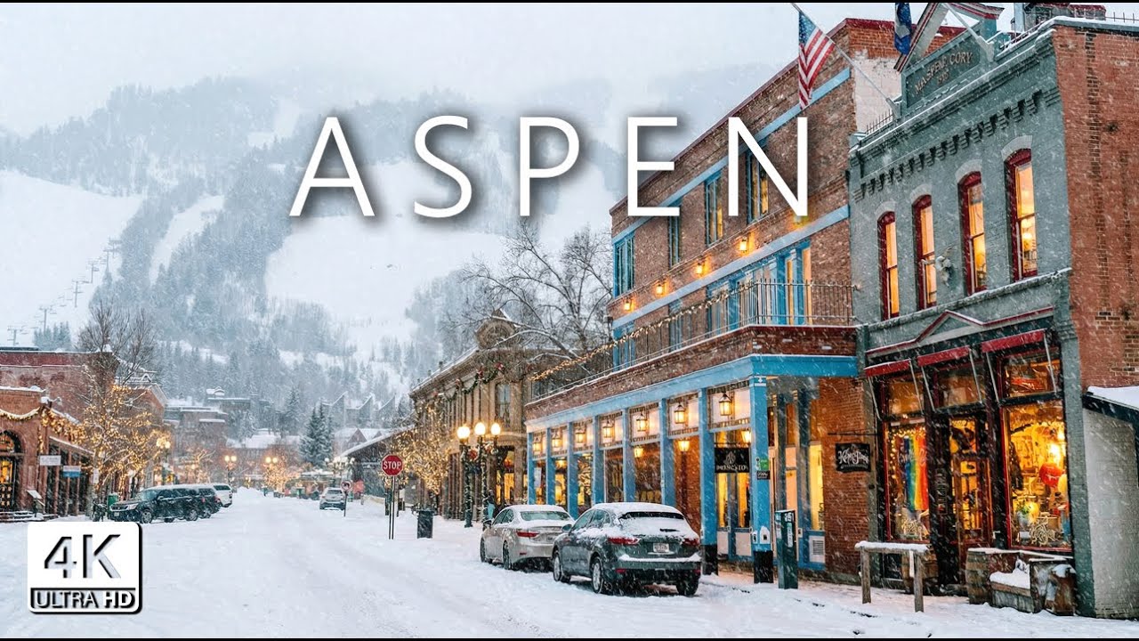 Aspen Colorado   Snowy Day in Christmas Decorated Billionaires Town - 4K Walking Tour